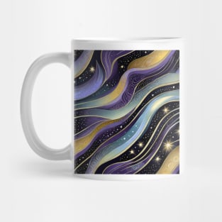 Geometric pattern of curved seamless stripes making a starry night with galaxy and stars Mug